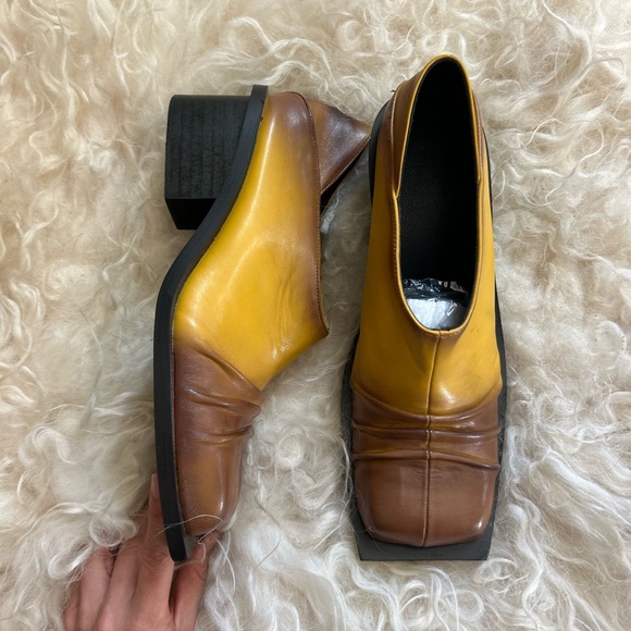FIDAN NOVRUZOVA Brown and Yellow Convertible Chunky Mules - Picture 3 of 8